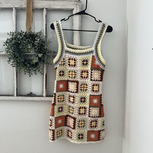 New In Hand Crocheted Patchwork Knit Women's M/L Granny 70s Boho Vibes